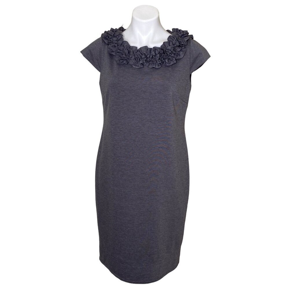 Taylor Gray Cap Sleeve Dress With Floral Ruffle Neckline Women's Size 10
